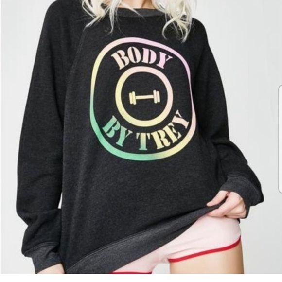 NWT Wildfox Black Sweatshirt Body By Trey dark gray - Picture 1 of 6